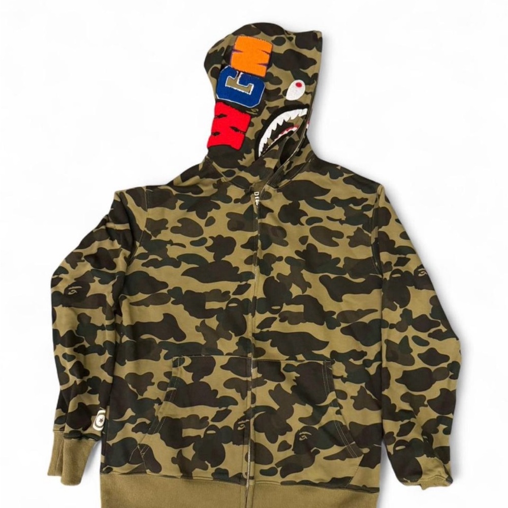 Bape Green Camouflage Shark Hoodie